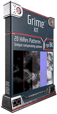 The Grime Kit is ready to go. 20 Unique seamless patterns and compositing options for adding grime, grease and imperfections to your designs! Perfect for all kinds of textures overlays and other hard surfaces. Pay attention or you will grime everything!