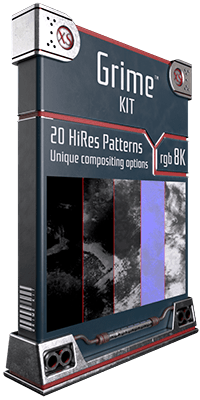 The Grime Kit is ready to go. 20 Unique seamless patterns and compositing options for adding grime, grease and imperfections to your designs! Perfect for all kinds of textures overlays and other hard surfaces. Pay attention or you will grime everything!